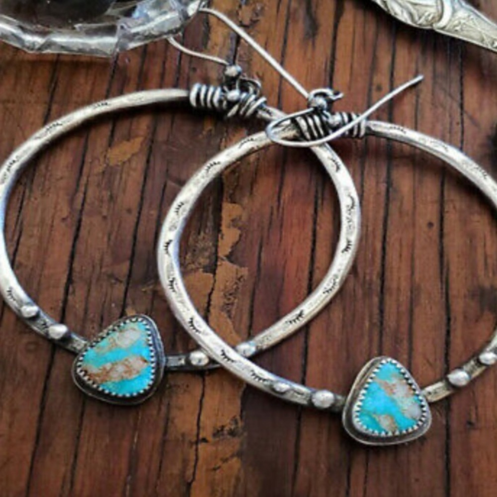 NEW Sterling silver Turquoise Hoop Earrings - Picture 5 of 5